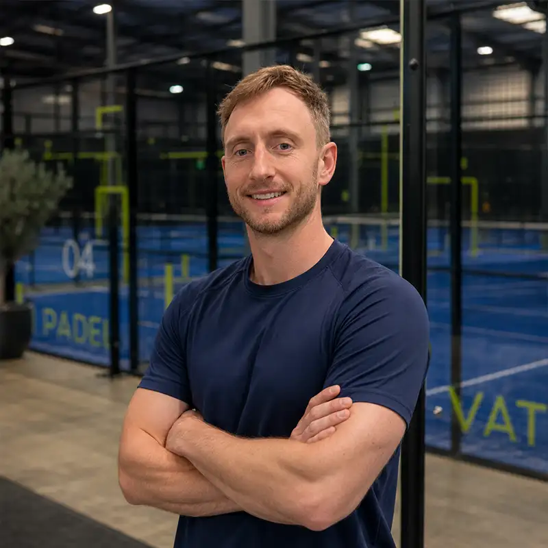 Sports physiotherapist and pickleball coach David Ruth at Advantage Padel, Christchurch, Dorset