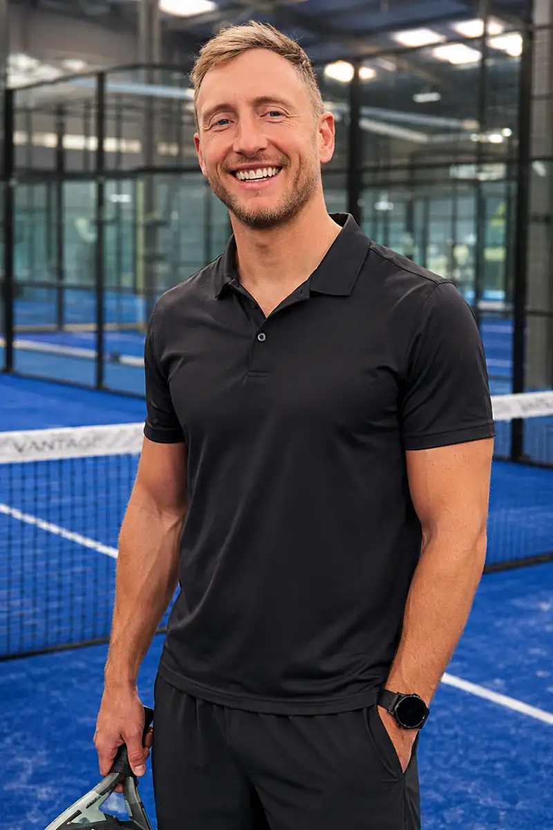 David Ruth on the padel courts at Advantage Padel, Mudeford, Christchurch
